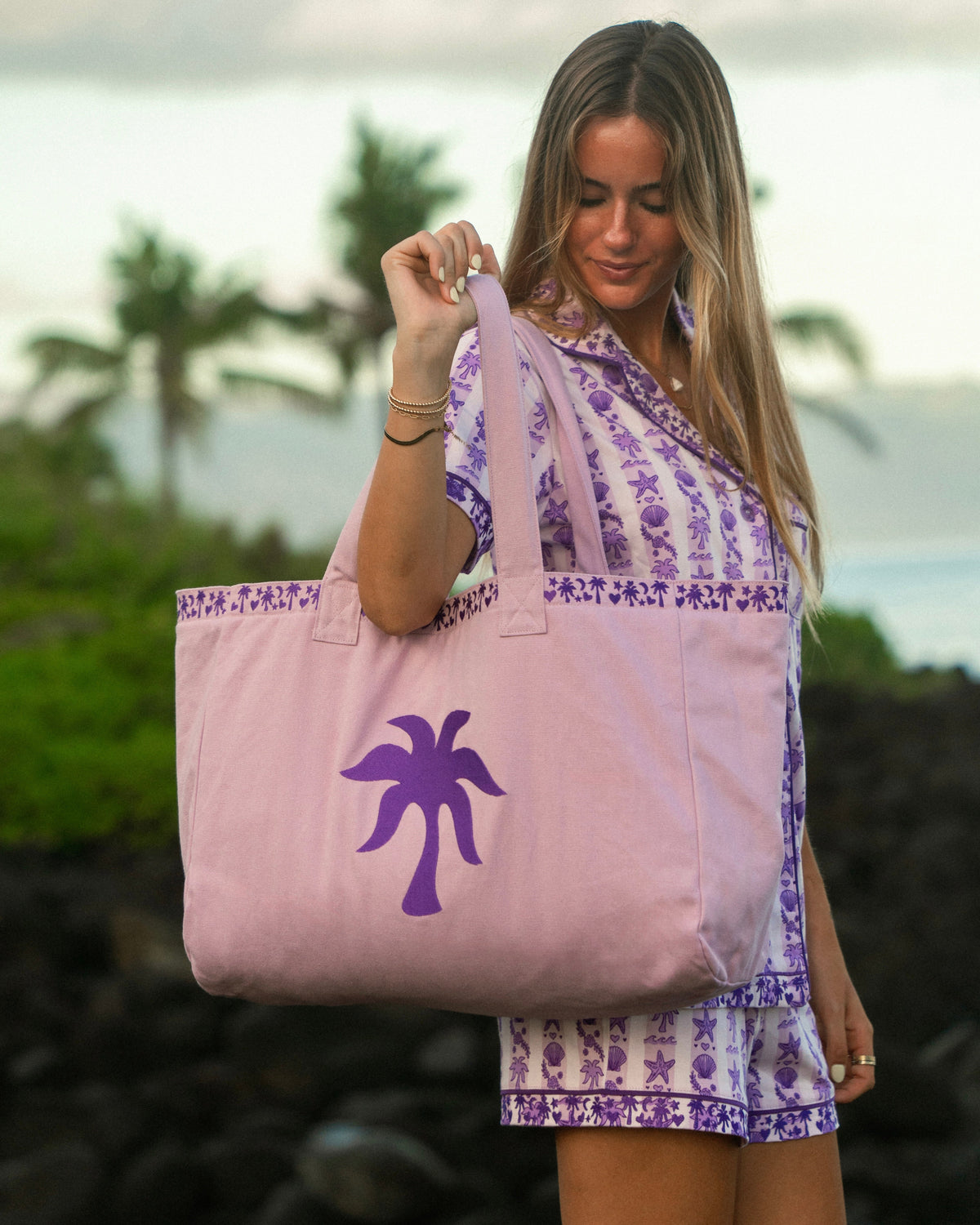 Couture Carryall, spacious reversible design, in Twilight (Reversible) - coastal preppy aesthetic beach style by Pink Palm Puff