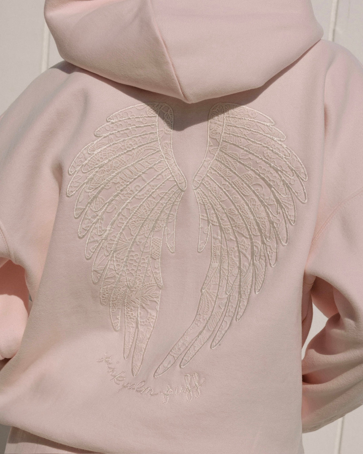 "Lacy" Hoodie, adjustable drawstring hood and pocket, in Angel Pink - coastal preppy aesthetic beach style by Pink Palm Puff