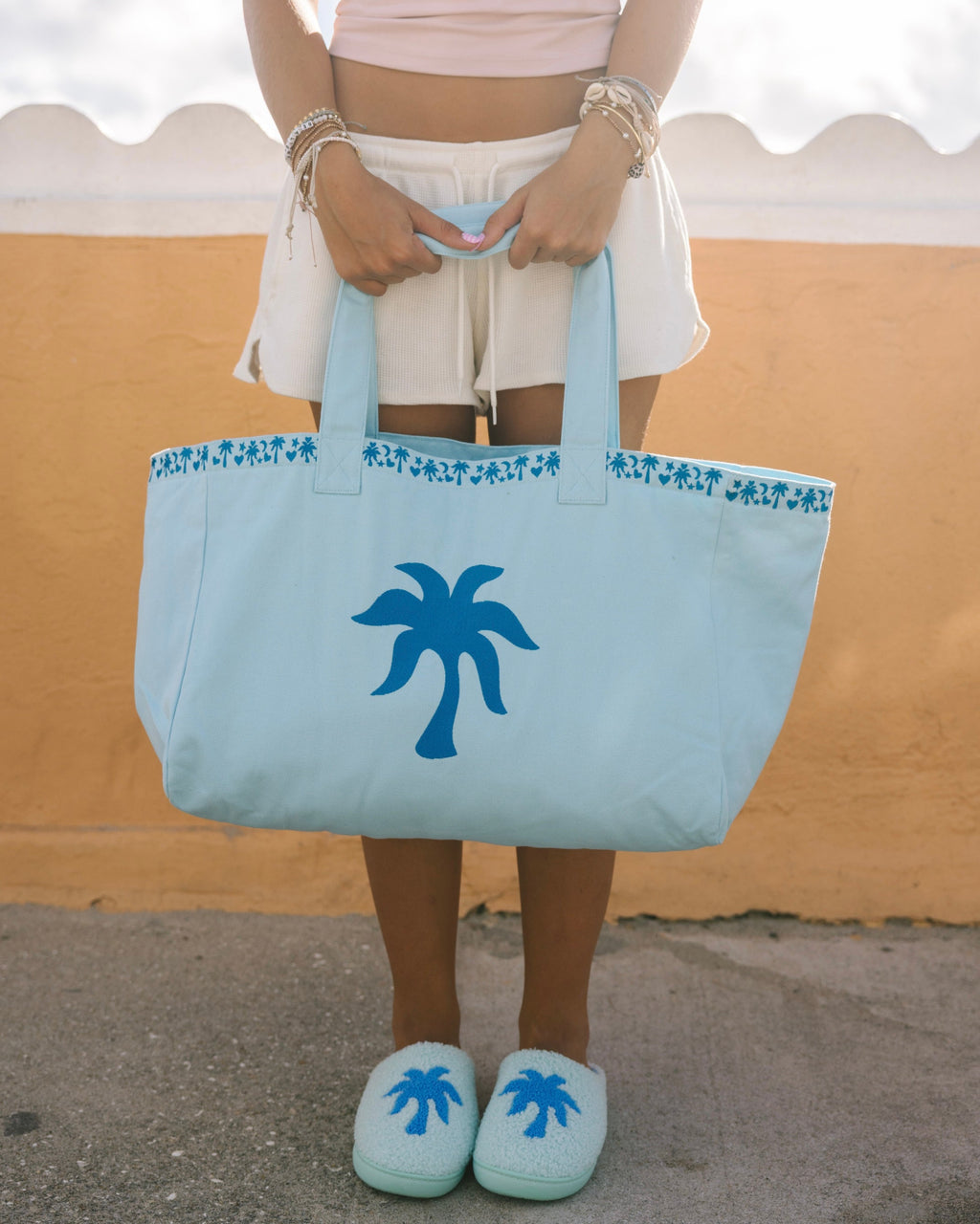 Malibu Slippers, cozy fleece lining, in Seabreeze - coastal preppy aesthetic beach style by Pink Palm Puff